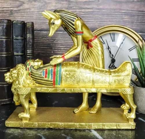 Vista 2 de Ebros Deidad egipcia antigua Anubis dorado embalsamamiento faraón Estatua de momia clásica Egipcia Dios de los muertos Guía de la escultura