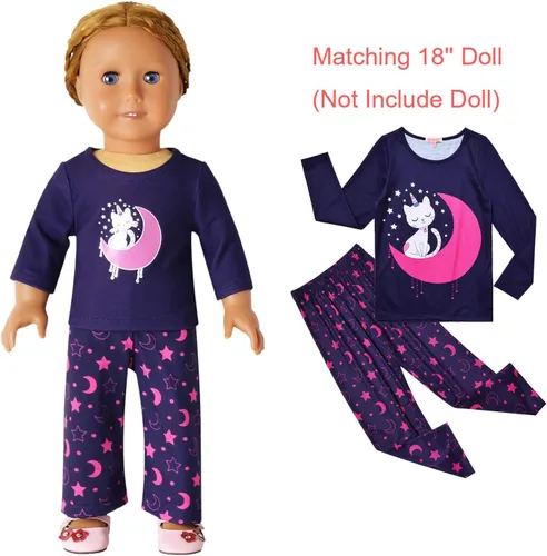 Vista 42 de QPANCY Conjunto de pijamas a juego para niñas y muñecas, pijamas de manga larga para otoño e invierno