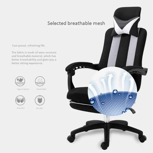 Vista 2 de Silla de computadora para el hogar, sala de estudio, dormitorio, silla de oficina reclinable, giratoria, cómoda, sedentaria, tela transpirable (D)