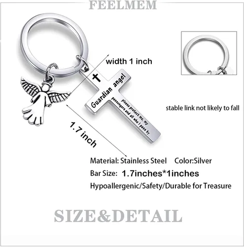 Vista 2 de FEELMEM Drive Safe Traveling Jewelry - Llavero de cruz de oración de ángel de la guarda, viaje de oración y viaje, regalo seguro