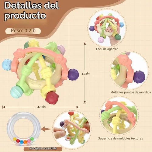 Vista 2 de Pelota de sonajero para bebés, juguetes sensoriales para dentición para Mordedor de silicona para bebés, sin BPA, juguetes para recién nacidos