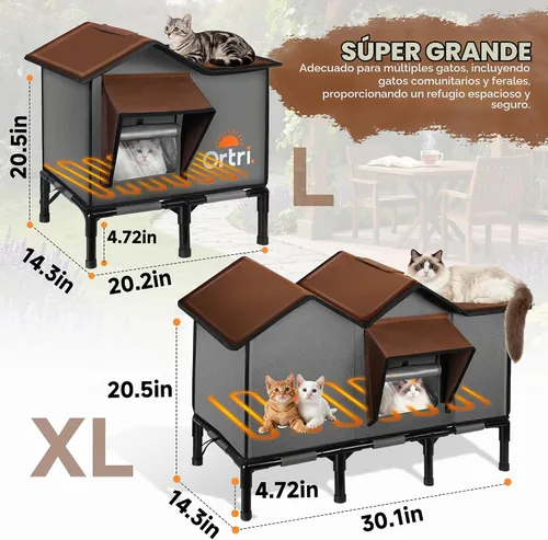 Vista 4 de Casa para gatos climatizada al aire libre para exteriores: aislamiento de invierno resistente a la intemperie 30 "x 14" × 20 " refugio
