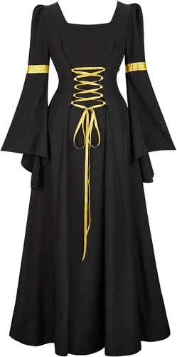 Vista 2 de Unigait Vestido renacentista para mujer, vestido medieval para disfraz de feria renacentista, vestido medieval de reina