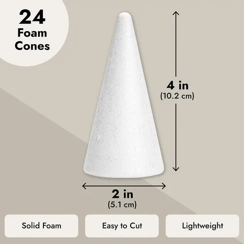 Vista 4 de Bright Creations Conos de espuma para manualidades, 2 x 4 pulgadas, color blanco, paquete de 24, formas de cono para proyectos de gnomos