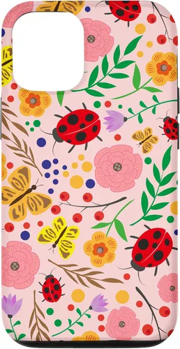 Vista 26 de iPhone 16 Cute Ladybugs Flowers Pink Pattern Bouquet Lover Cell Phone Case