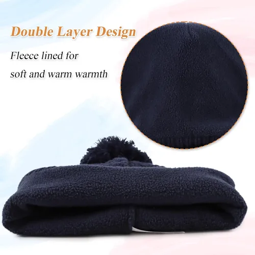 Vista 5 de Gorros de invierno para niña con forro polar para niños, gorro de punto con orejeras con pompón, de 0 a 8 años