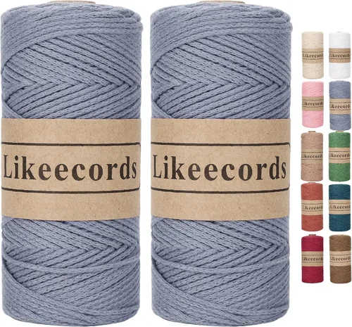 Vista 20 de Likeecords 100% Hilo de Ganchillo de Algodón Cordón de Bolsa de 2mm 170m Cordón de Macramé de 2mm Hilo de Crochet Cuerda de Macramé Regalo para Verde