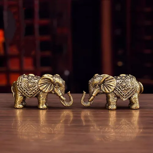 Vista 7 de Estatua de elefante en miniatura de latón macizo, figura decorativa de animales de latón, símbolo de buena suerte, regalo ideal de colección, 2.05 x
