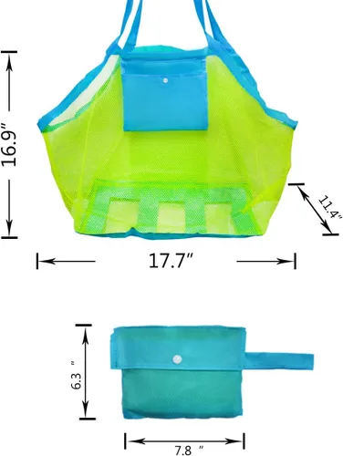 Vista 6 de Bolsa de malla para juguetes de playa, bolsas y bolsas de playa extra grandes, bolsa de almacenamiento de arena, juguetes para niños, organizador