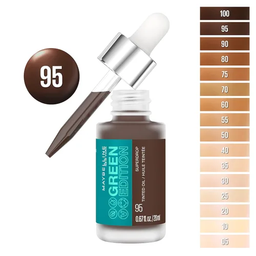 Vista 2 de Maybelline Green Edition Superdrop - Base de maquillaje de base de aceite tintado, base de cobertura natural ajustable formulada con aceite de 95