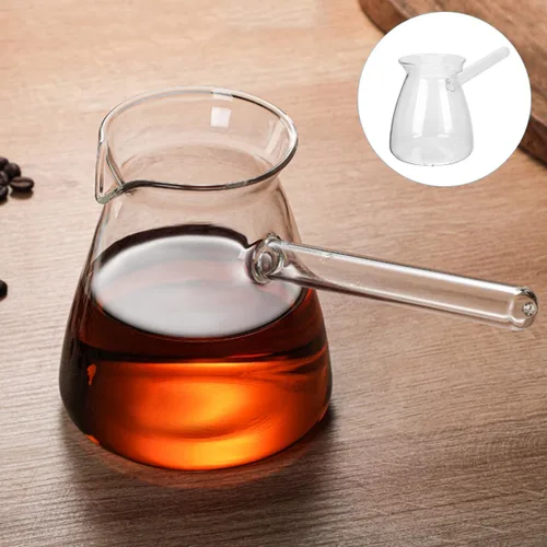Vista 9 de Cafetera turca con mango lateral: olla de vidrio para café, té, leche, diseño compacto con boquilla en forma de V para vertido controlado - 15.2 fl
