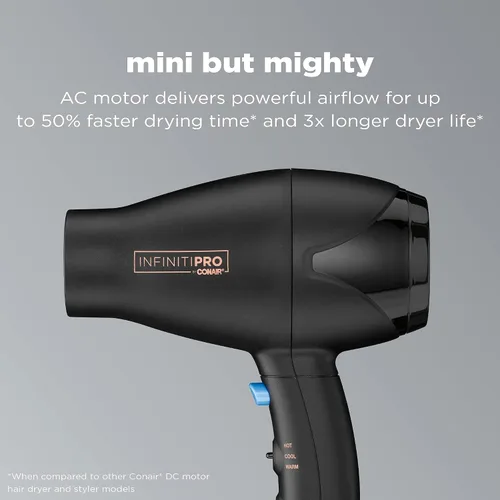 Vista 2 de INFINITIPRO by Conair - Secador de pelo de viaje, potente mini compacto, ligero, profesional con motor de CA (paquete de 4)