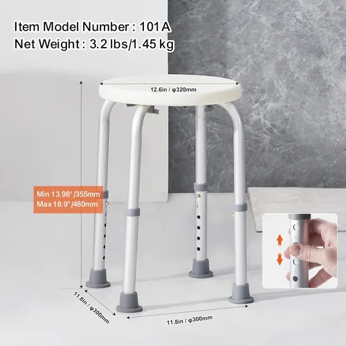 Vista 6 de VEVOR Silla de Ducha para Ducha Interior, Taburete de Ducha de Altura Ajustable, Banco Antideslizante para Tina de Baño para Adultos Mayores