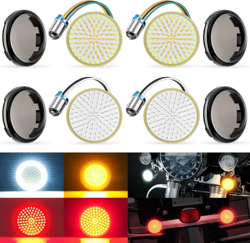 Vista 9 de LivTee Señales de giro delanteras extremadamente brillantes y panel de luces LED Switchback de funcionamiento con base 1157 compatible con Harley