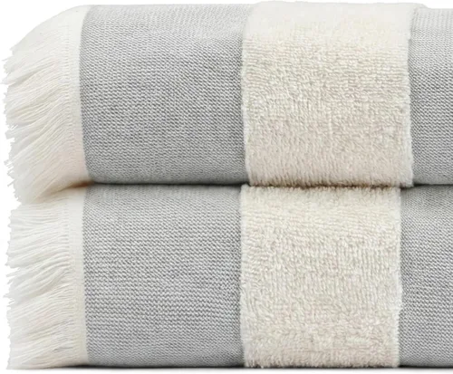 Vista 22 de Toalla de playa turca ligera, 100% algodón BCI, flecos crudos sin blanquear, certificado Oeko-TEX, absorbente, respetuosa con el medio ambiente, 36