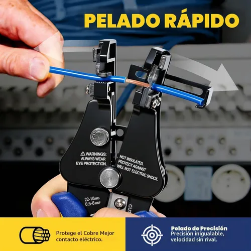 Vista 6 de haisstronica Herramienta pelacables, 3 en 1, pelacables automáticos ajustables y resistentes para 8-22 AWG, pelacables, corte, engaste de 7 pulgadas