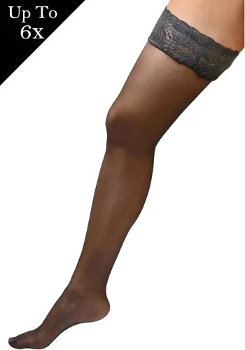 Vista 5 de Plus tamaño Hosiery Sheer Lace parte superior Stay Up Thigh High Stockings de silicona