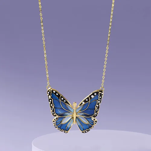 Vista 4 de Ross-Simons Italian Multicolored Enamel Butterfly Necklace in 14kt Yellow Gold