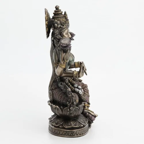 Vista 6 de Veronese Design 9 1/2 pulgadas de alto Lakshmi Diosa hindú sentada en loto fundido en frío estatua de resina bronceada estatua religiosa