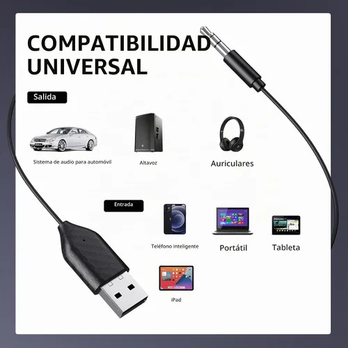 Vista 3 de Smof Adaptador auxiliar a Bluetooth, BT5.2, llamadas manos libres