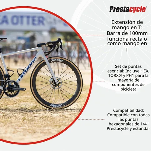 Vista 5 de Juego de herramientas con mango en T de Prestacycle Pro, trinquete de mango en T resistente de 60 Nm con juego de 12 piezas de hexágono de 1/4