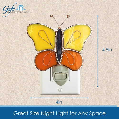 Vista 4 de Gift Essentials Luz nocturna enchufable de mariposas amarillas y naranjas - Luz nocturna de vidrio manchado con interruptor basculante