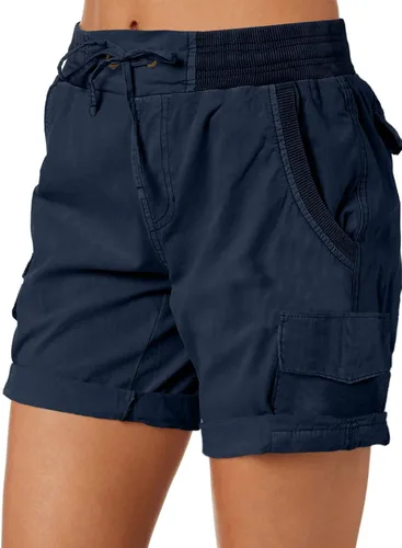 Vista 2 de Dokotoo Pantalones cortos de verano para mujer, ajuste relajado, cintura alta, casual, 4 bolsillos, para senderismo, al aire libre, tallas S-XL