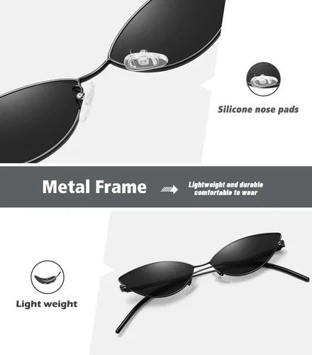 Vista 5 de MEETSUN Gafas de sol retro vintage ojo de gato para mujeres hombres estrechos pequeños anteojos ovalados forma pétalos diseño de templo curvado