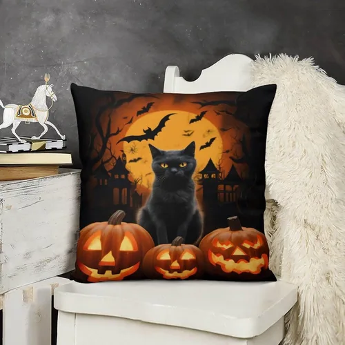 Vista 13 de Funda de almohada de calabaza, fantasma, espeluznante, telaraña, calavera, murciélagos, fundas de almohada decorativas, fundas de almohada rústicas