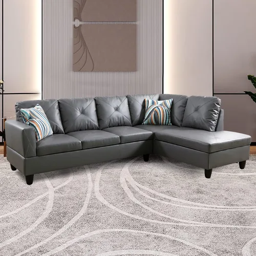 Vista 14 de A Ainehome Sofá seccional de muebles, moderno sofá de cuero en forma de L para sala de estar, apartamento y espacio pequeño