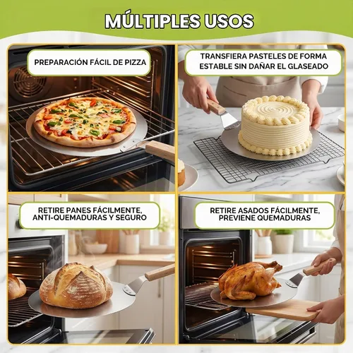 Vista 6 de KSENDALO - Levantador de pizza, 10 pulgadas con mango de madera, espátula de pizza inoxidable, bandeja para hornear pizza casera