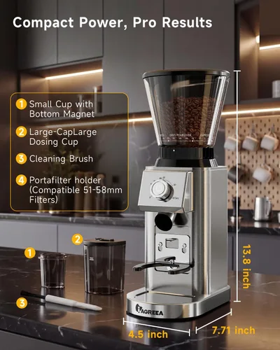 Vista 9 de IAGREEA Molinillo de café para uso doméstico, molinillo de café con rebabas