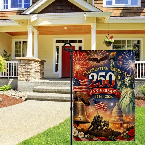 Vista 5 de Bandera de jardín de Estados Unidos del 250 aniversario 1776-2026, decoración de 250 años de cumpleaños, decoración y suministros para fiestas