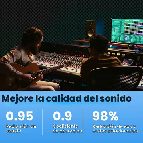 Vista 5 de Paquete de 4 paneles de espuma acústica, 48 x 24 x 1 pulgadas, espuma a prueba de sonido, con cancelación de ruido de alta densidad para estudio