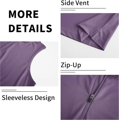 Vista 3 de LastFor1 Polo de golf sin mangas para mujer, con cremallera UPF 50+, protección UV, ajuste delgado, secado rápido, ligero