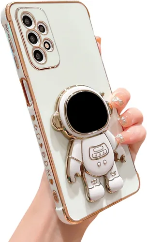 Vista 17 de phylla para Samsung Galaxy A12 Funda de Teléfono con Soporte Oculto de Astronauta Chapado en Oro de Lujo Lindo Astronauta Lateral Lindo