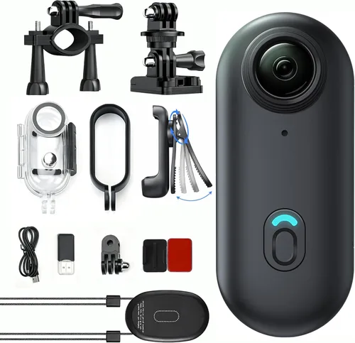 Vista 9 de JETO Mini cámara corporal 4K, cámara de acción POV con clip con cordón magnético, clip trasero giratorio, gran angular de 150°, funda impermeable