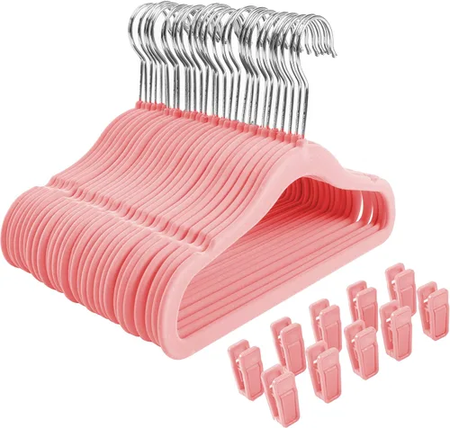 Vista 7 de Finnhomy ropa gancho de ropa para bebé y Kids 30-Pack de terciopelo antiderrapante colgador con 10 Clips de dedo
