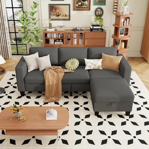Vista 9 de ZeeFu Sofá modular con otomana de almacenamiento, 78 pulgadas en forma de L modular, sofás de 3 plazas para sala de estar, juego de tela de lino