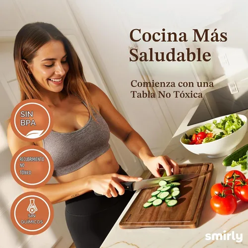 Vista 4 de SMIRLY Juego de tablas de cortar de bambú, tabla de cortar y tablas de cortar de madera para cocina, tabla de cortar de madera pequeña y bloque