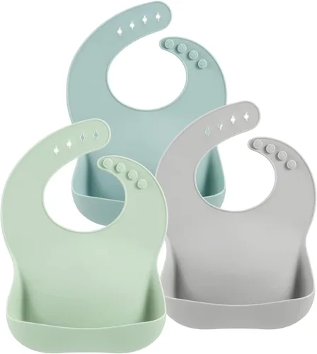 Vista 12 de PandaEar Set of 3 Silicone Baby Bibs, Waterproof Soft Adjustable Bibs for Babies Toddlers 10-72 Months