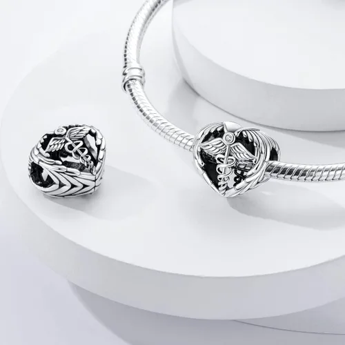 Vista 3 de Hapour Abalorios de plata de ley 925 aptos para pulseras de dije, dije de corazón de sol para mascotas, pulsera y collar, cuentas de joyería