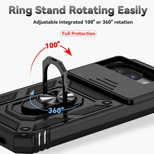 Vista 5 de Funda para Pixel 10a, con cubierta para lente de cámara, protector de pantalla HD, [grado militar] anillo de montaje de coche con soporte híbrido