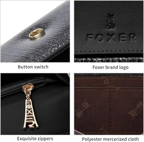 Vista 5 de FOXER Cartera de cuero para mujer, cartera de embrague plegable para mujer, talla única