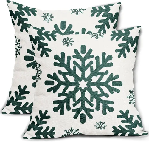 Vista 29 de Fundas de almohada decorativas de Navidad negras 40x40 cm con copos de nieve blancos de Navidad, juego de 2, temática rústica de invierno