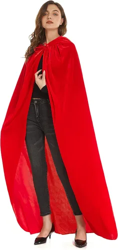 Vista 3 de Diffly Capa de terciopelo de 59 pulgadas con capucha unisex de Halloween para diablo bruja mago Halloween Navidad Cosplay