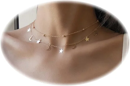 Vista 11 de YANCHUN Gargantilla en capas para mujer, collar apilado a la moda para mujer, gargantilla de círculo de estrella, corazón y estrella, regalos de 1