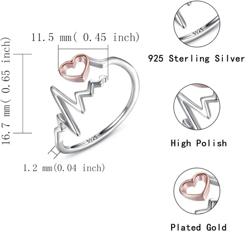 Vista 5 de oGoodsunj 925 Sterling Silver Heartbeat Nurse Jewelry Set - Necklace Ring Pendant Nurses Week Gift for Women Graduation Gifts for Nurse Doctor