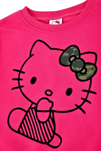 Vista 4 de Hello Kitty Conjunto de 2 piezas de sudadera de cuello redondo y pantalones deportivos para niñas, Fucsia