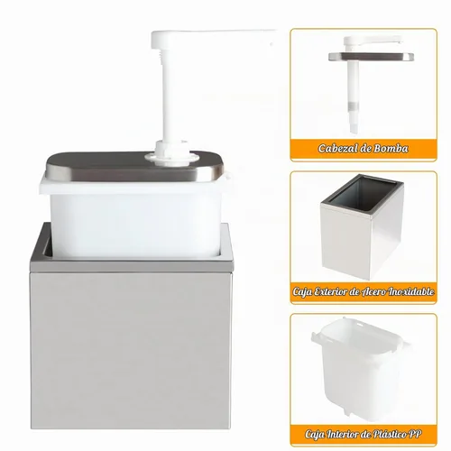 Vista 4 de Dispensador de salsa de 2.1 cuartos de galón con bomba, estación de bomba comercial de acero inoxidable para chocolate caliente, dulce de azúcar
